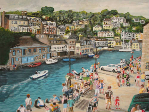 Painting of Looe harbour by Peter Heywood