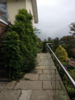 I plan to position the ring at the end of this elevated walkway, which goes past our front door