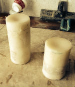 Wax cylinders before turning to make cast glass specimen jars