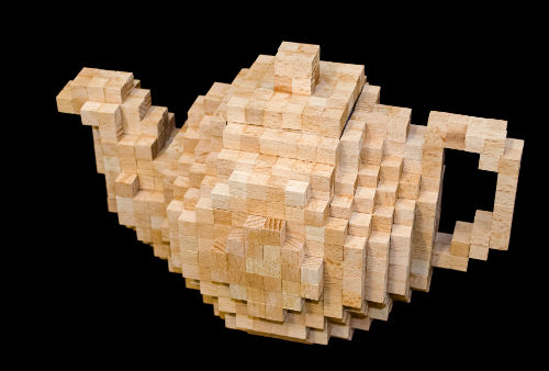 Teapot made from cubes of beech wood 